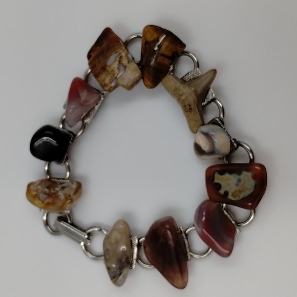 Set of 3 bracelet/cuffs suede flower, stones, and crossed with beads - Picture 2 of 6